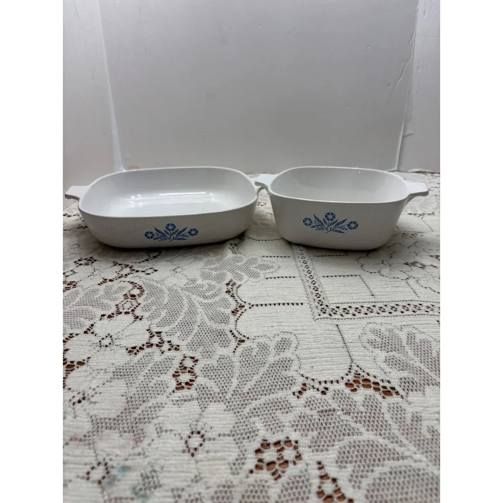 Vintage Corning Ware Blue Cornflower Casserole Set P-10-B 9.5in &‎ P-43-B 7in